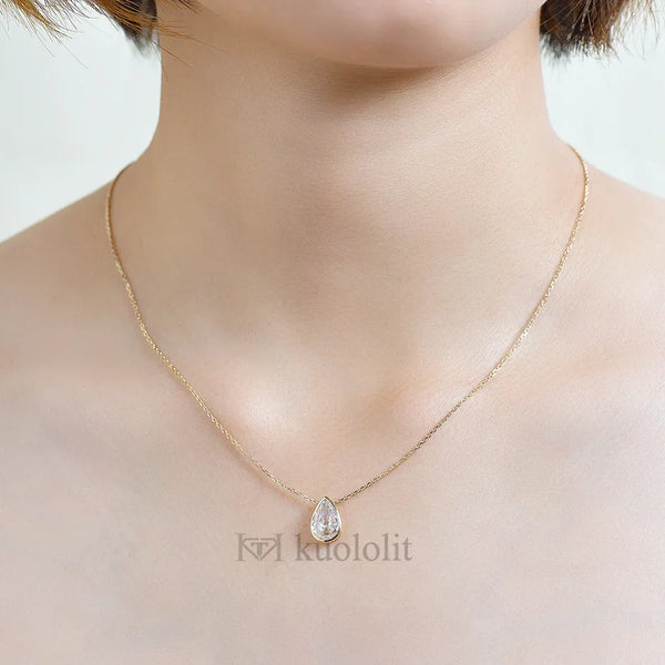 Kuololit Rose Cut Moissanite Necklace For Women Solid18K 14K 10K Gold Pendant for Engagement Fine Jewelry Christmas With Chains