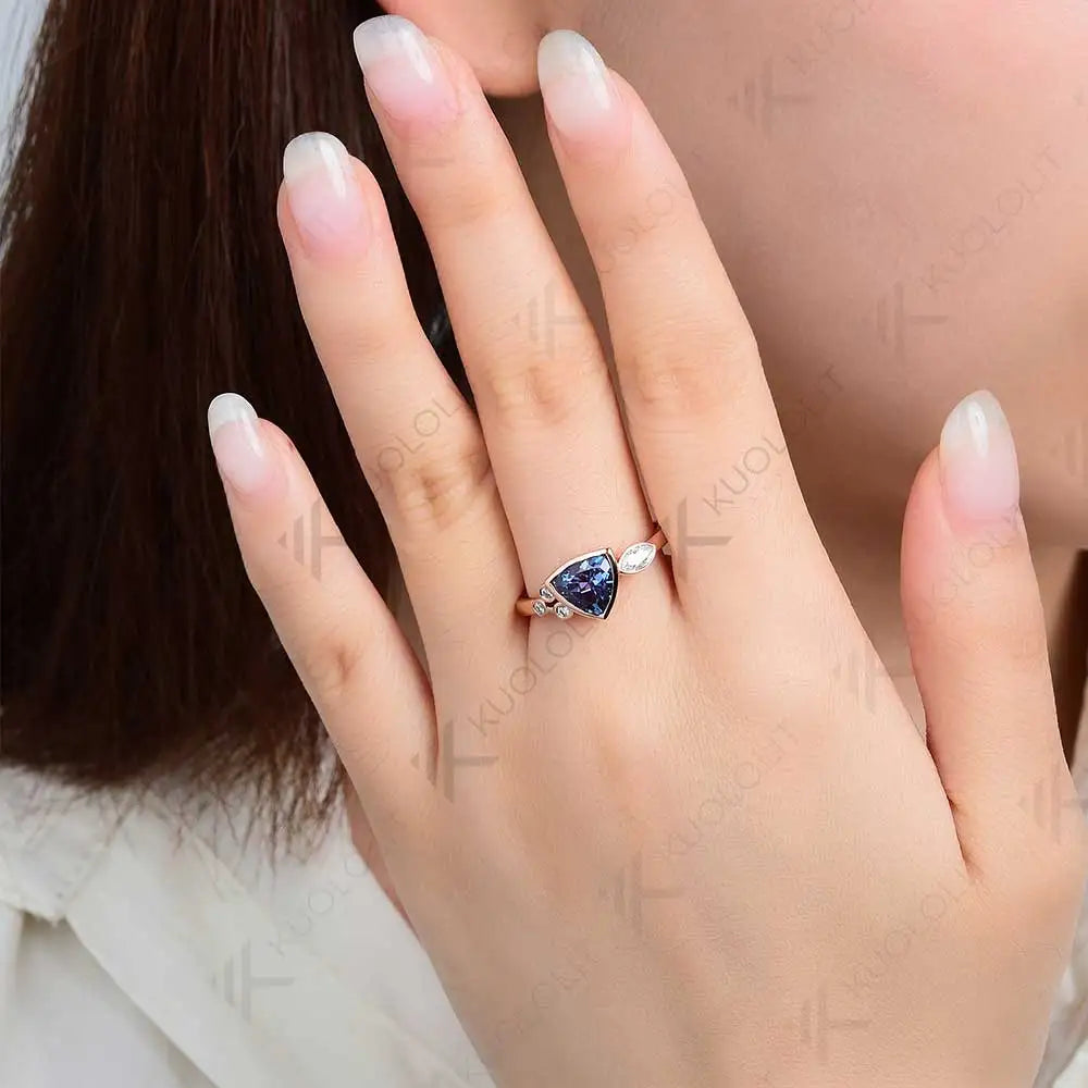 Kuololit 1.2CT Lab Grown Alexandrite Jellyfish Ring for Women Solid 18K 14K 10K 585 Gold Moissanite Rings for Christmas Gifts