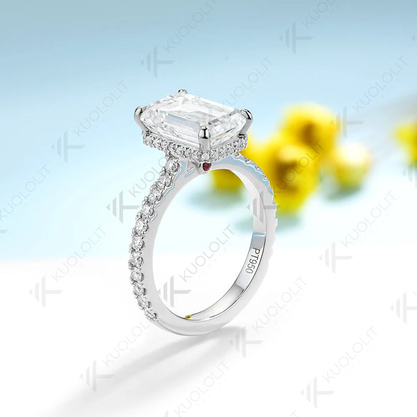 Kuololit 3.5CT Emerald Cut Moissanite Engagement Ring for Women Solid 18K 14K10K White Gold Ring for Engagement Christmas Gifts