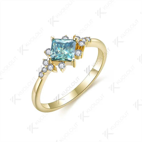 Kuololit 0.8CT Cyan Moissanite Engagement Ring for Women14K 10K Silver White Gold Ring for Women Matching Engagement Christmas Gift Party