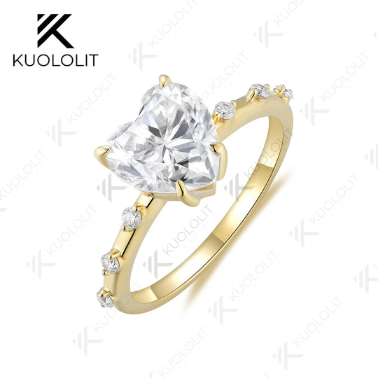 Kuololit IGI 3CT Lab Grown Diamond Engagement Ring for Women Solid 18K 14K 10K 585 Gold Heart Ring for Anniversary Christmas