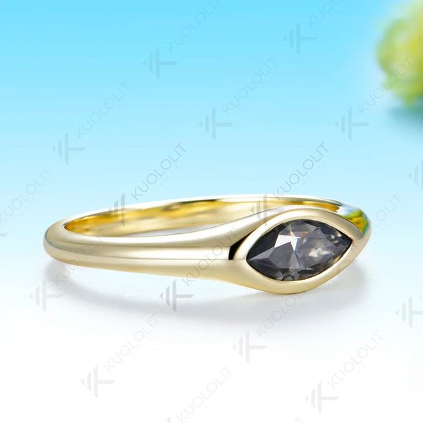 Kuololit 0.5CT Grey Moissanite Custom Ring for Women Solid 14K 10K 585 Yellow Gold Engagement Ring for Christmas Gifts Party