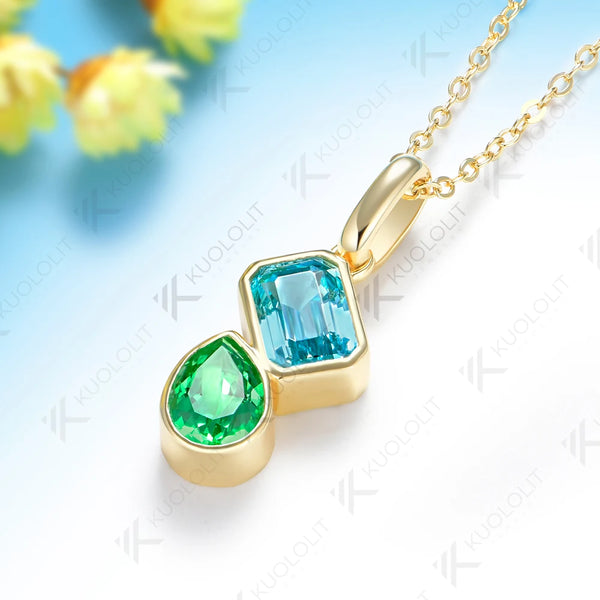 Kuololit 3.5CTW Mint Green Sapphire Paraiba Custom Necklace for Women Solid 585 14K 10K Yellow Gold Necklace for Christmas Gift