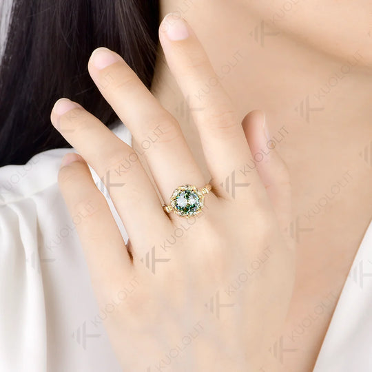 Kuololit 3CT Cyan Moissanite Custom Ring for Women Solid 14K 10K 585 Yellow Gold Jubilee Cut Engagement Ring for Christmas Gifts