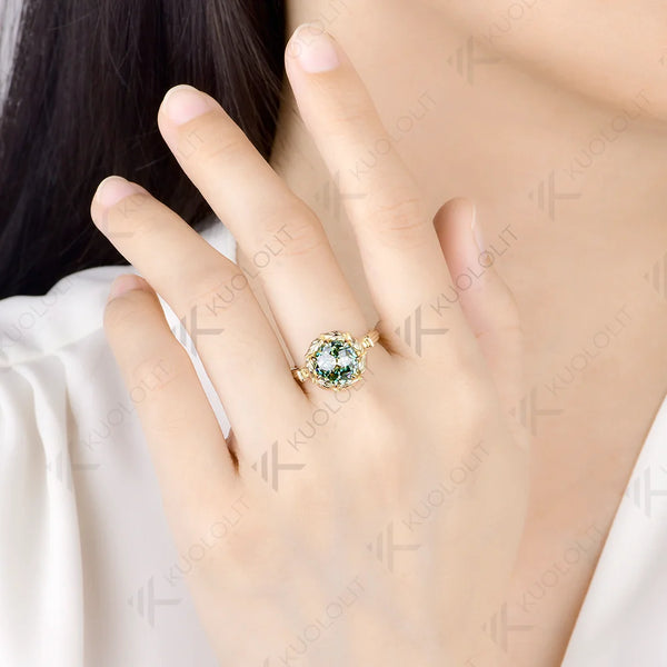Kuololit 3CT Cyan Moissanite Custom Ring for Women Solid 14K 10K 585 Yellow Gold Jubilee Cut Engagement Ring for Christmas Gifts