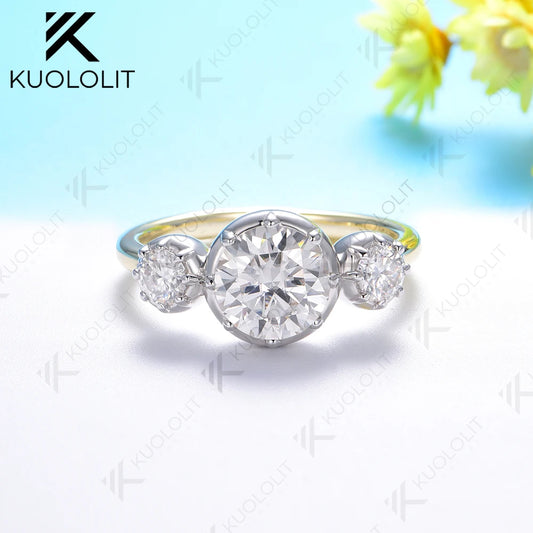 Kuololit 2.6CTW Moissanite Ring for Women Solid 18K 14K 10K Gold Two Tone Ring for Anniversary Engagement  Christmas Wedding