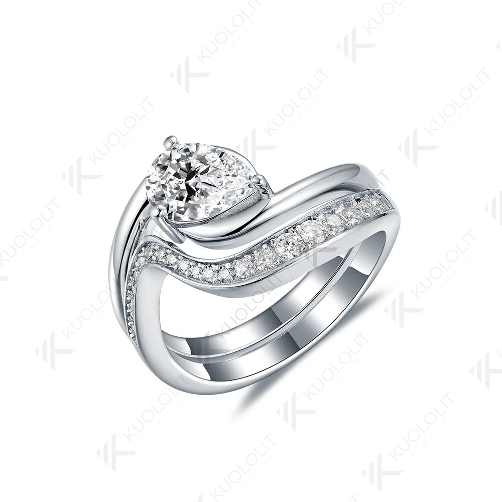 Kuololit 1.25CT Pear Cut Moissanite Set Rings for Women Solid14K 10K 18K 585 Gold Engagement Rings for Party Anniversary Gifts