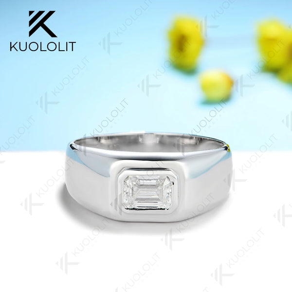 Kuololit 1CT Moissanite Rings for Women Men PT95 Solid 14K 10K 585 White Gold Silver Emerald for Engagement Wedding Christmas