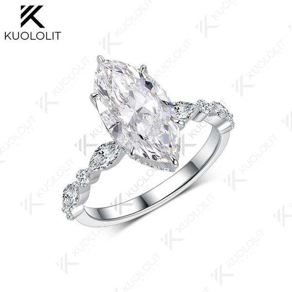 Kuololit 3CT IGI Lab Grown Diamonds Marquise Cut Engagement Ring for Women Solid 14K 10K 585 White Gold Ring for Christmas Gifts Party