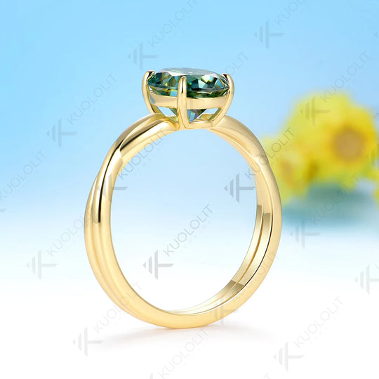 Kuololit 2CT OMC Cyan Moissanite Ring for Women Solid 14K 10K 585 Yellow Gold Cushion Engagement Ring for Christmas Gifts Party