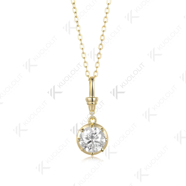 Kuololit 2CT Moissanite Custom Necklace for Women Solid 585 14K 10K Yellow Gold Engagemen Necklace for Christmas Gifts Party