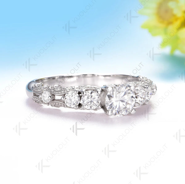 Kuololit 0.5CT Ceter Moissanite Ring for Women Solid 585 18K14K 10K Gold Ring for Anniversary Engagement Gifts Christmas Wedding