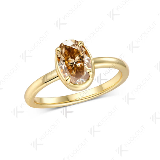 Kuololit 1.8CT Champagne Moissanite Ring for Women Solid 14K 10K Yellow Gold Engagement Oval Cut for Christmas Gifts Party