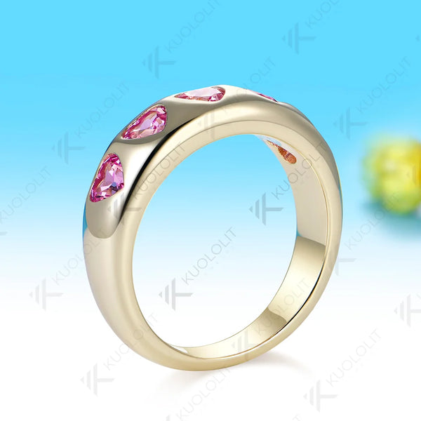 Kuololit 1.5CTW Lab Grown Pink Sapphire Wedding Band Custom Ring for Women Solid 14K 10K Yellow Gold for Christmas Gifts Party