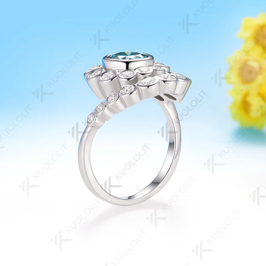 Kuololit 1CT Cyan Moissanite Spiral Ring for Women Solid 14K 10K 585 White Gold Engagement Ring for Christmas Gifts Anniversary