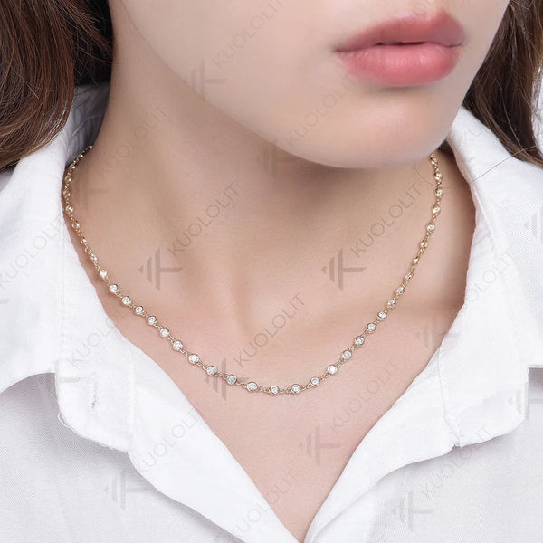 Kuololit 3.5CTW Moissanite Necklaces for Women Men Solid 14K 10K Gold 925 Silver Chain Tennis Necklace for Engagement Christmas