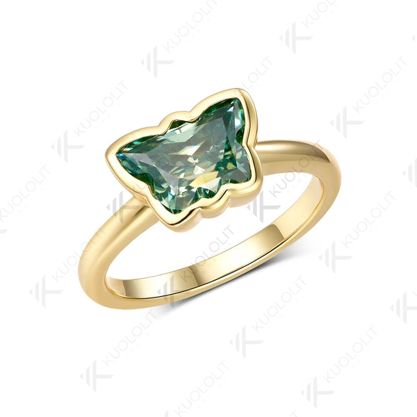 Kuololit 2CT Butterfly Cyan Moissanite Ring for Women Solid 14K 10K Yellow Gold Animal Cut Engagement for Christmas Gifts Party