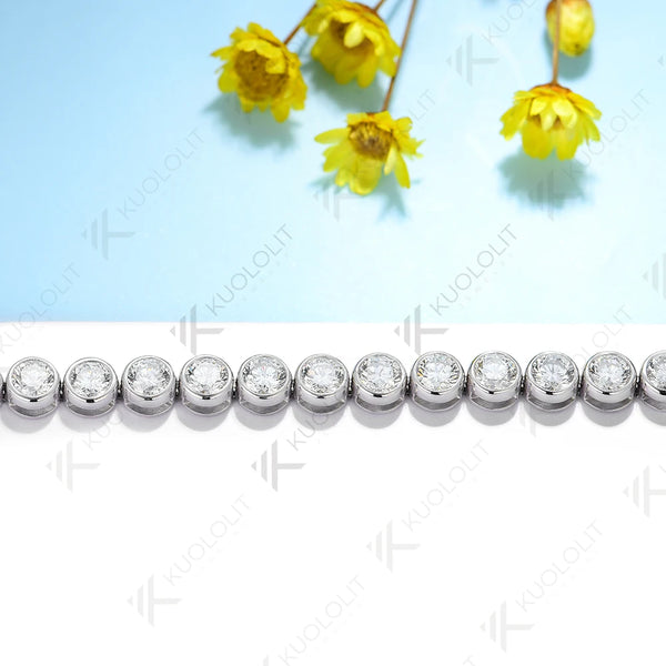 Kuololit 10.5CTW Lab Grown Diamond Bezel Set Tennis Bracelet for Women Pure 18K 14K 10K Gold Bracelet for Anniversary Engagement