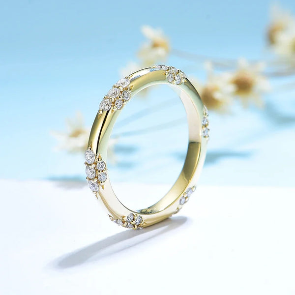 Kuololit Knife Edge 18K 14K 10K Yellow Gold Moissanite Ring for Women Bubble Matching Eternity Band Engagement Promise New Fine