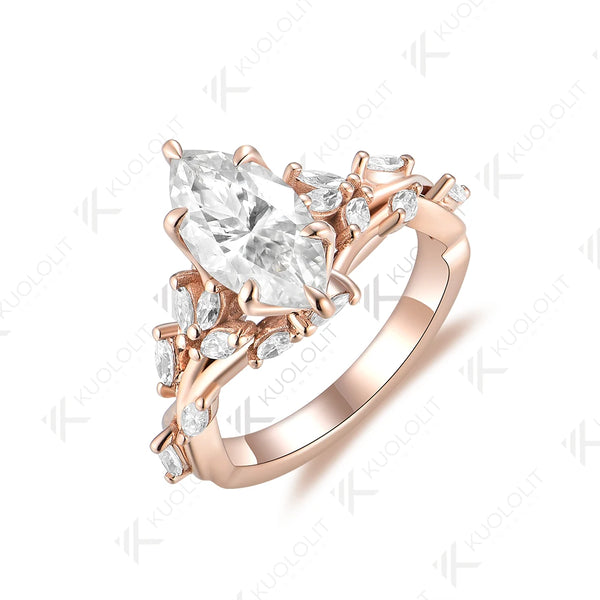 Kuololit 2CT Marquise Moissanite Engagement Ring for Women Solid 14K 10K Gold Ring Band