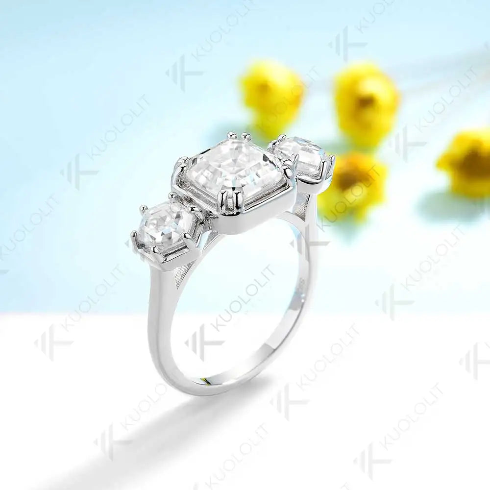 Kuololit 2.5CT Moissanite Rings for Women Solid 10K 14K 585 Yelllow Gold Asscher Ring for Engagement Anniversary Engagement Gift