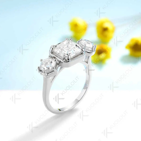 Kuololit 2.5CT Moissanite Rings for Women Solid 10K 14K 585 Yelllow Gold Asscher Ring for Engagement Anniversary Engagement Gift