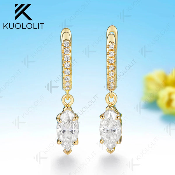 Kuololit 2CTW Moissanite Marquise Custom Clip Earrings for Women Solid 14K 10K 585 Yellow Gold Hoop Earrings for Christmas Gifts