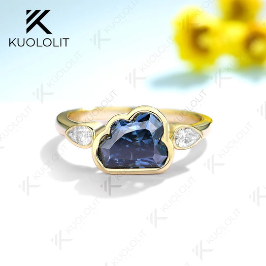 Kuololit 2CT Blue Cloudy Moissanite Engagement Ring for Women Solid 18K 14K 10K Gold Ring for Anniversary Engagement Christmas Classic Gift