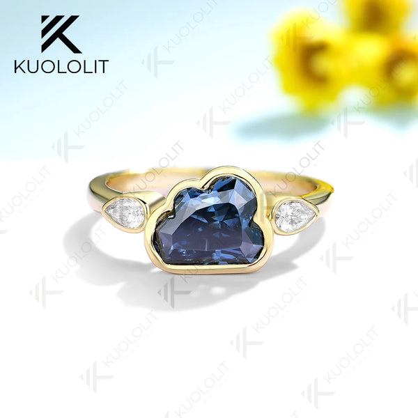 Kuololit 2CT Blue Cloudy Moissanite Engagement Ring for Women Solid 18K 14K 10K Gold Ring for Anniversary Engagement Christmas Classic Gift