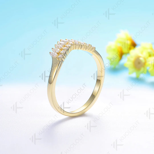 Kuololit 0.6CTW Marquise Moissanite Band for Women Men Solid 18K 14K 10K Gold Wedding Band Ring for Anniversary Engagement Party