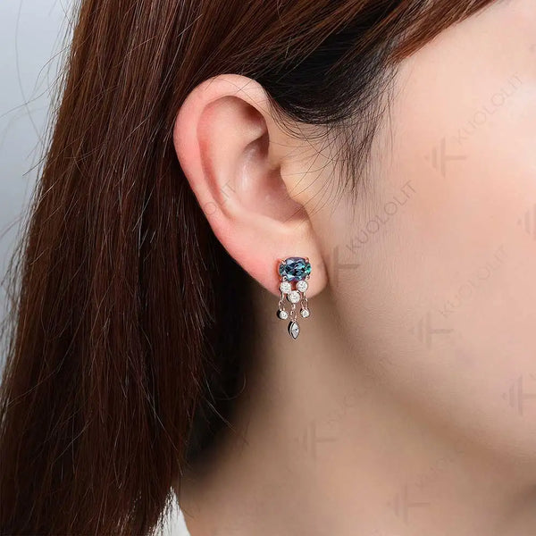 Kuololit 3.7CTW Lab Grown Alexandrite with Moissanite Stud Earrings for Women Solid 14K 10K 585 Gold Earrings for Christmas Gift
