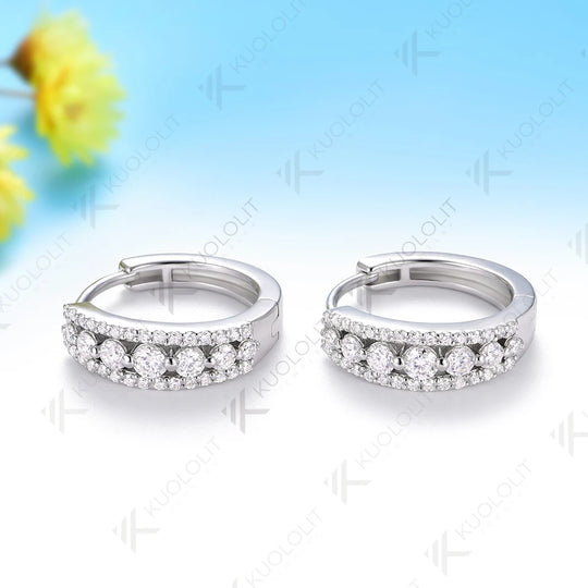 Kuololit 1CTW Lab Grown Diamonds Custom Hoop Earrings for Women Solid 14K 10K Yellow Gold for Christmas Gifts Party Anniversary