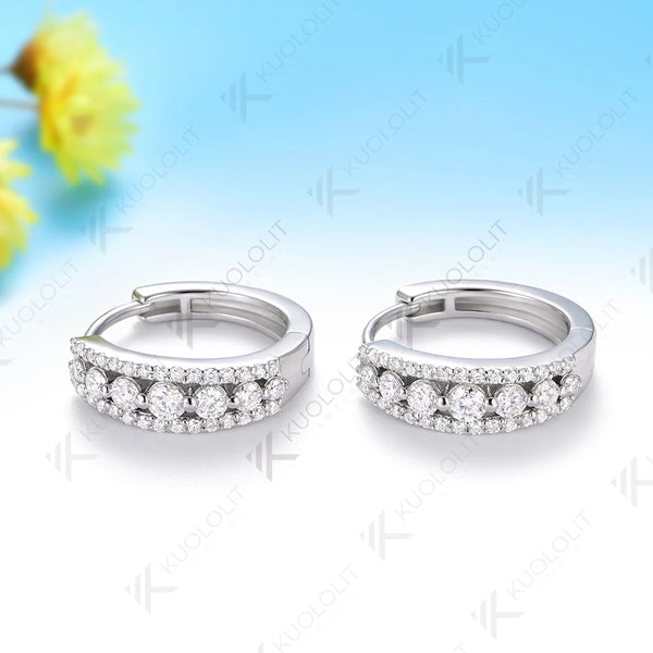 Kuololit 1CTW Lab Grown Diamonds Custom Hoop Earrings for Women Solid 14K 10K Yellow Gold for Christmas Gifts Party Anniversary