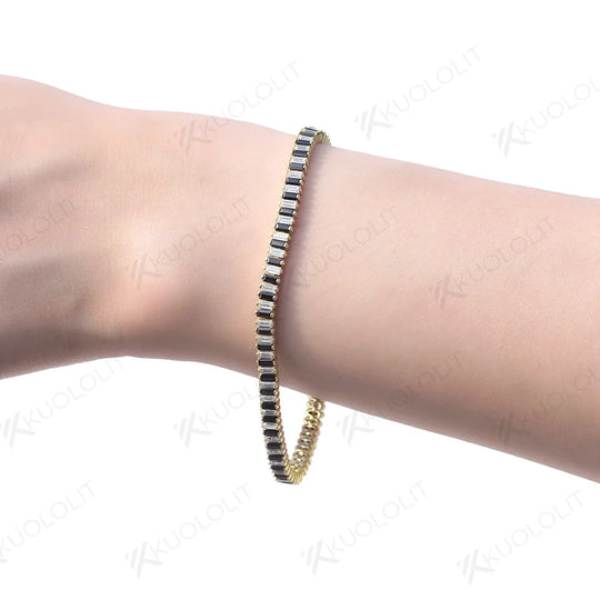 Kuololit 6CTW Black White Moissanite Tennis Bracelet for Women Solid 18K 10K 585 Gold Diamond Alternating Color for Christmas