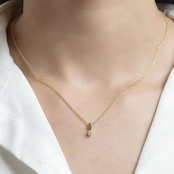 Kuololit Lab Grown Diamonds Necklaces for Women 18K 14K Yellow Gold Round Shape Pendant with Chain with NGIC for Party Christmas