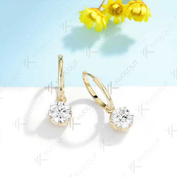 Kuololit 2.4CTW Moissanite hoop Earrings for Women Solid 18K 14K 10K 585 Yellow Gold Clip Earring for Christmas Gift