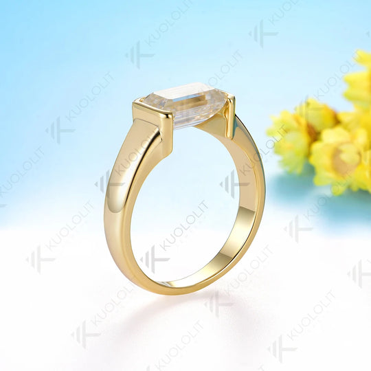 Kuololit 2.5CT Emerald Moissanite Engagement Ring for Women Solid 18K 14K 10K 585 Yellow Gold Half Bezel Set Ring for Christmas