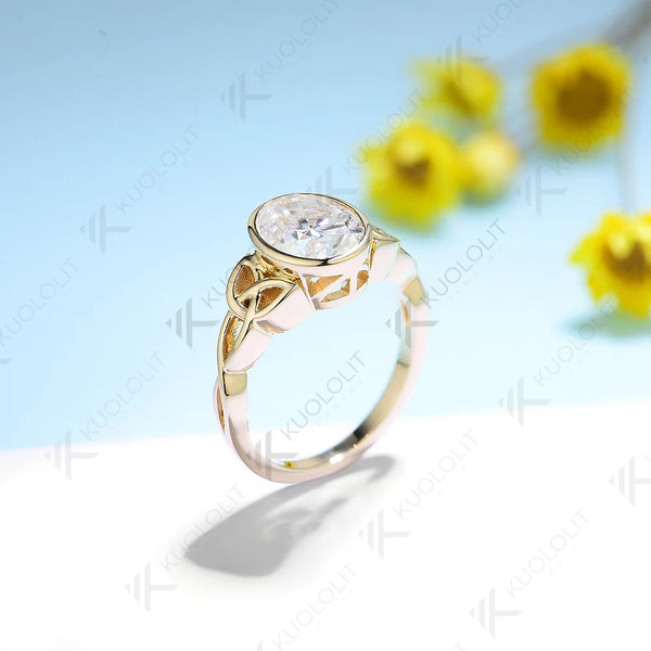 Kuololit IGI 2CT Lab Grown Diamonds Ring for Women Solid 14K 10K 585 Yellow Gold Oval Cut Diamond Engagement Ring for Christmas