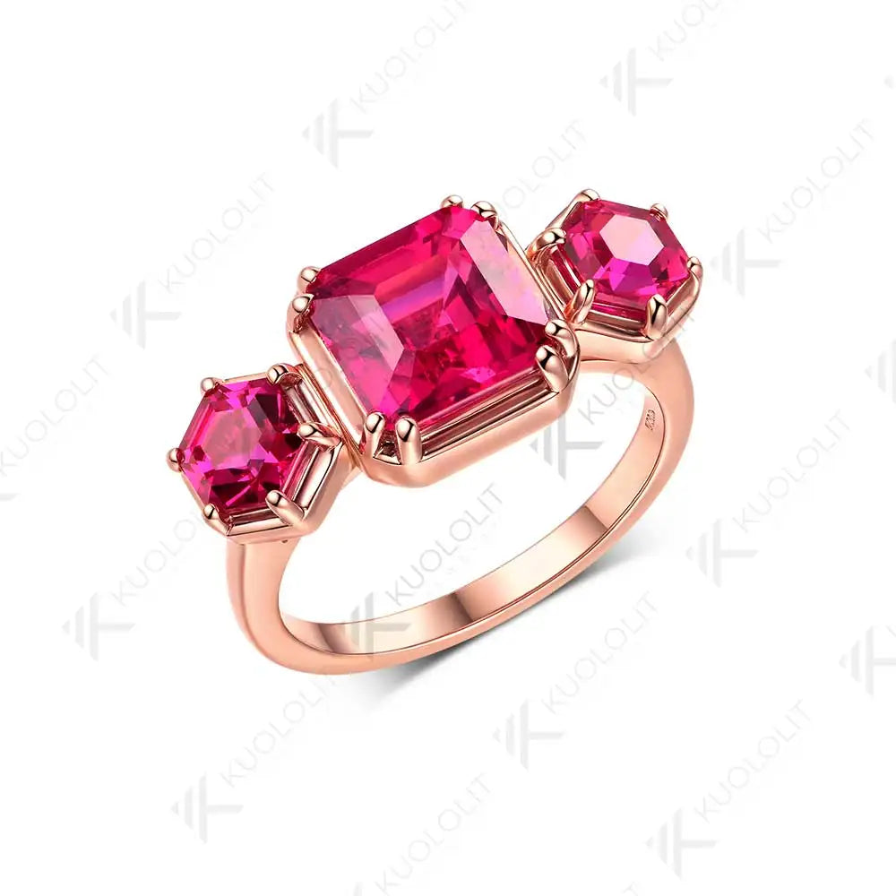 Kuololit 3.8CTW Lab Grown Ruby Rings for Women Solid 10K 585 Yelllow Gold Asscher Ring for Engagement Anniversary Christmas Gift