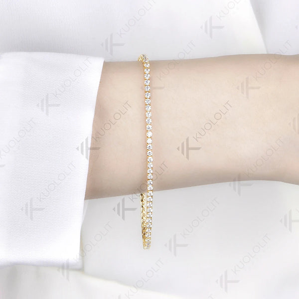 Kuololit 3CTW Lab Grown Diamonds Tennis Bracelet for Women Solid 14K10K Yellow Gold Four Prong Bracelet for Christmas Gift Party