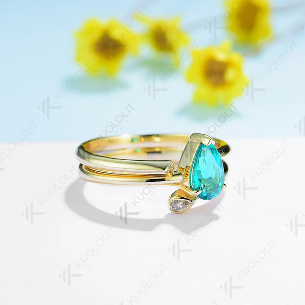 Kuololit1.0CTW Lab Grown Emerald Diamond Ring for Women Solid18K14K10K585 Yellow Gold  Engagement Ring for Party Christmas Gifts