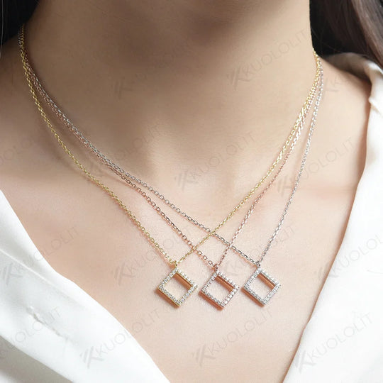 Kuololit Moissanite Necklaces for Women 925 Silver Sterling White Gold Square Shape Pendant with Chain for Party Classic Gifts