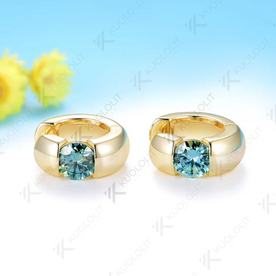 Kuololit 2CTW Cyan Moissanite Custom Hoop Earrings for Women Solid 14K 10K 585 Yellow Gold Hoop Earrings for Christmas Gifts