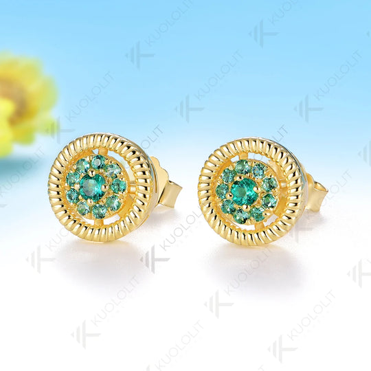 Kuololit 0.25CTW Lab Grown Emerald Custom Stud Earrings for Women Solid 14K 10K 585 Yellow Gold Stud Earrings for Christmas Gift