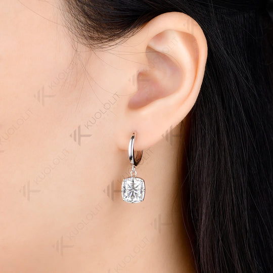 Kuololit 5CTW Cushion Moissanite Earrings for Women Solid 14K 10K 585 Yellow Gold Clip Earring for Christmas Gifts Party