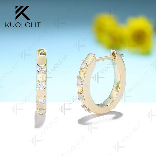 Kuololit 0.25ctw Moissanite Earrings for Women PT950 Solid 14K 10K Gold Silver Yellow Gold Clip Hoop for Party Christmas Classic