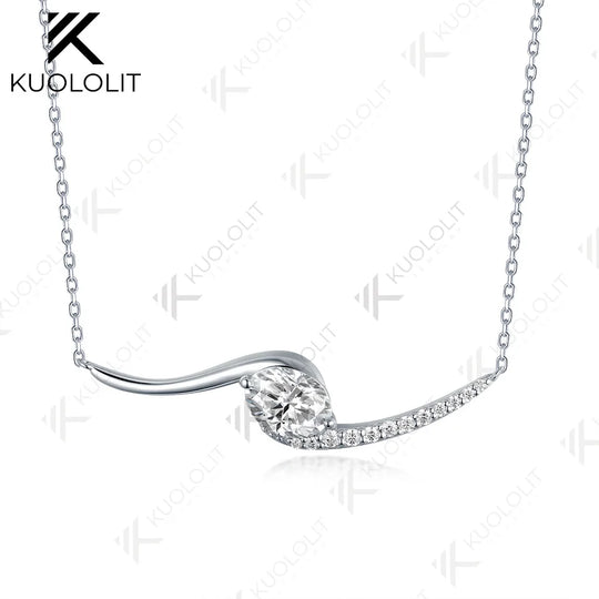 Kuololit 1.5CT Moissanite Necklace for Women Solid 10K 14K 18K 925 Sliver Oval Pendant with Chain for Engagement Christmas Gifs