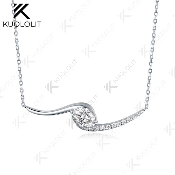 Kuololit 1.5CT Moissanite Necklace for Women Solid 10K 14K 18K 925 Sliver Oval Pendant with Chain for Engagement Christmas Gifs