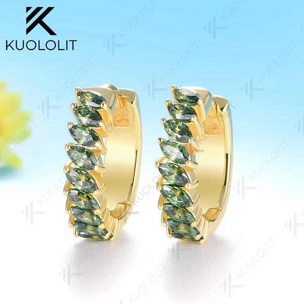 Kuololit 0.9CTW Cyan Moissanite Custom Hoop Earrings for Women Solid 14K 10K 585 Yellow Gold Hoop Earrings for Christmas Gifts