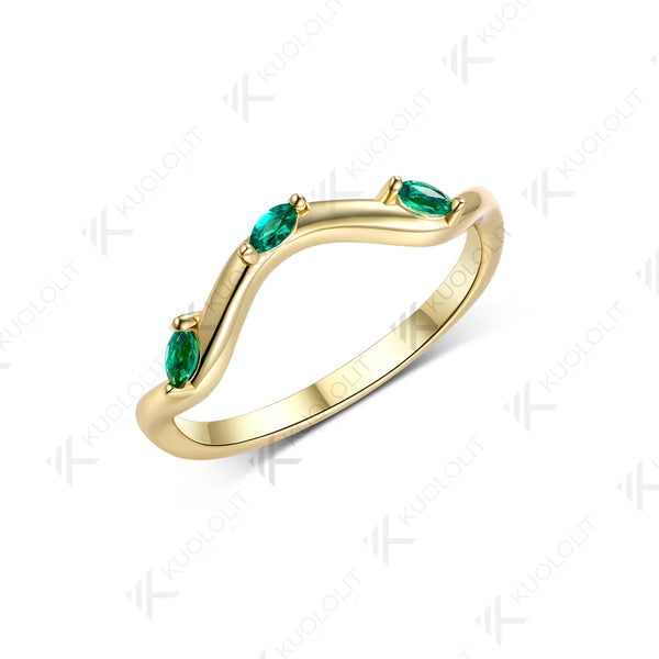 Kuololit Lab Grown Emerald Custom Ring for Women Men Solid 14K 10K 585 S925 Yellow Gold Wedding Band Ring for Christmas Gifts
